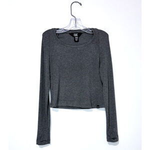 Athleta Girl Ribbed Crop Top XS 6 Heather Gray Long Sleeve T Shirt Logo NWOT